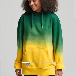 ☀️3/$25 Superdry code 2.0 dip dye hoodie green yellow women’s small